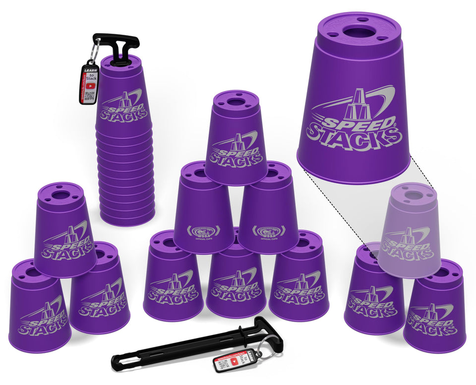 Speed Stacks Purple 12-cup set ready for practice; improves dexterity.