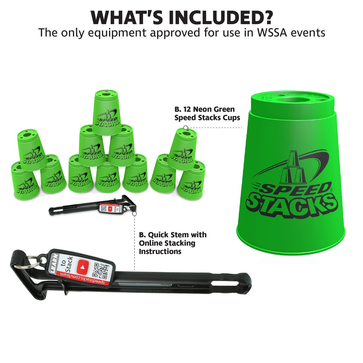 Speed Stacks WSSA approved logo signals official competition standard.
