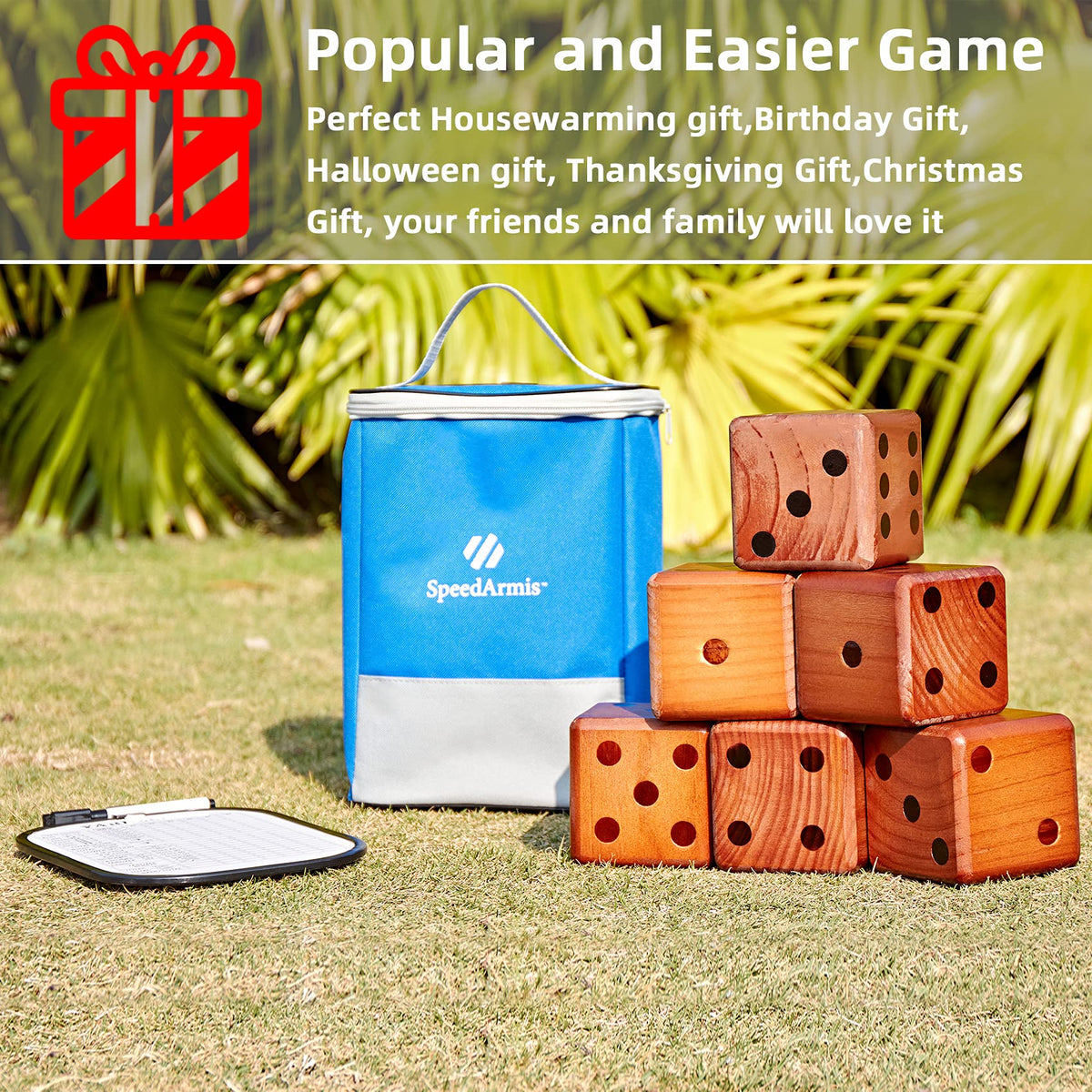 SpeedArmis giant dice top view ready for classic Yahtzee-style scoring.