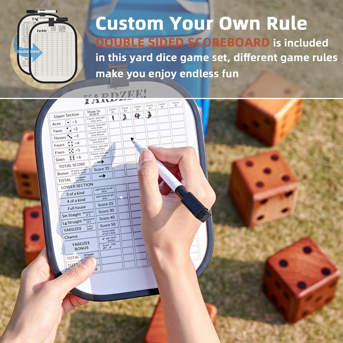 SpeedArmis giant dice with hot-stamped dots resisting wear during play.