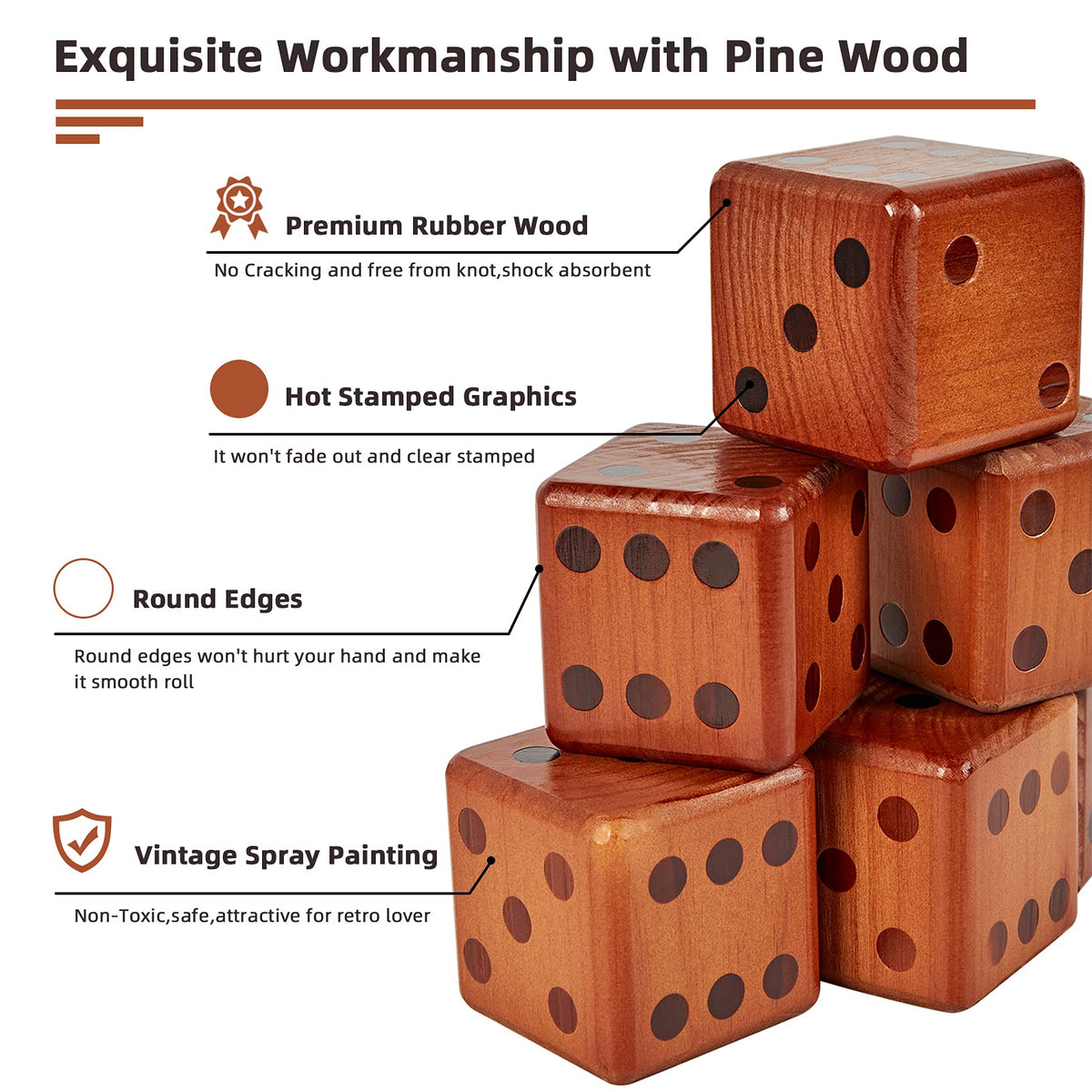 SpeedArmis wooden dice close-up showing solid pine and durable finish.