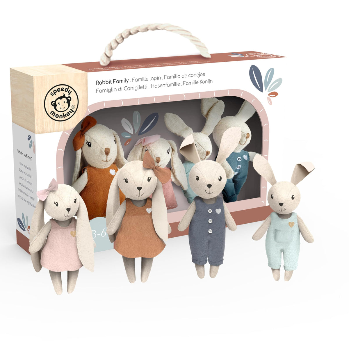 SPEEDY MONKEY rabbit family figures for imaginative pretend play with mom, dad, and babies.