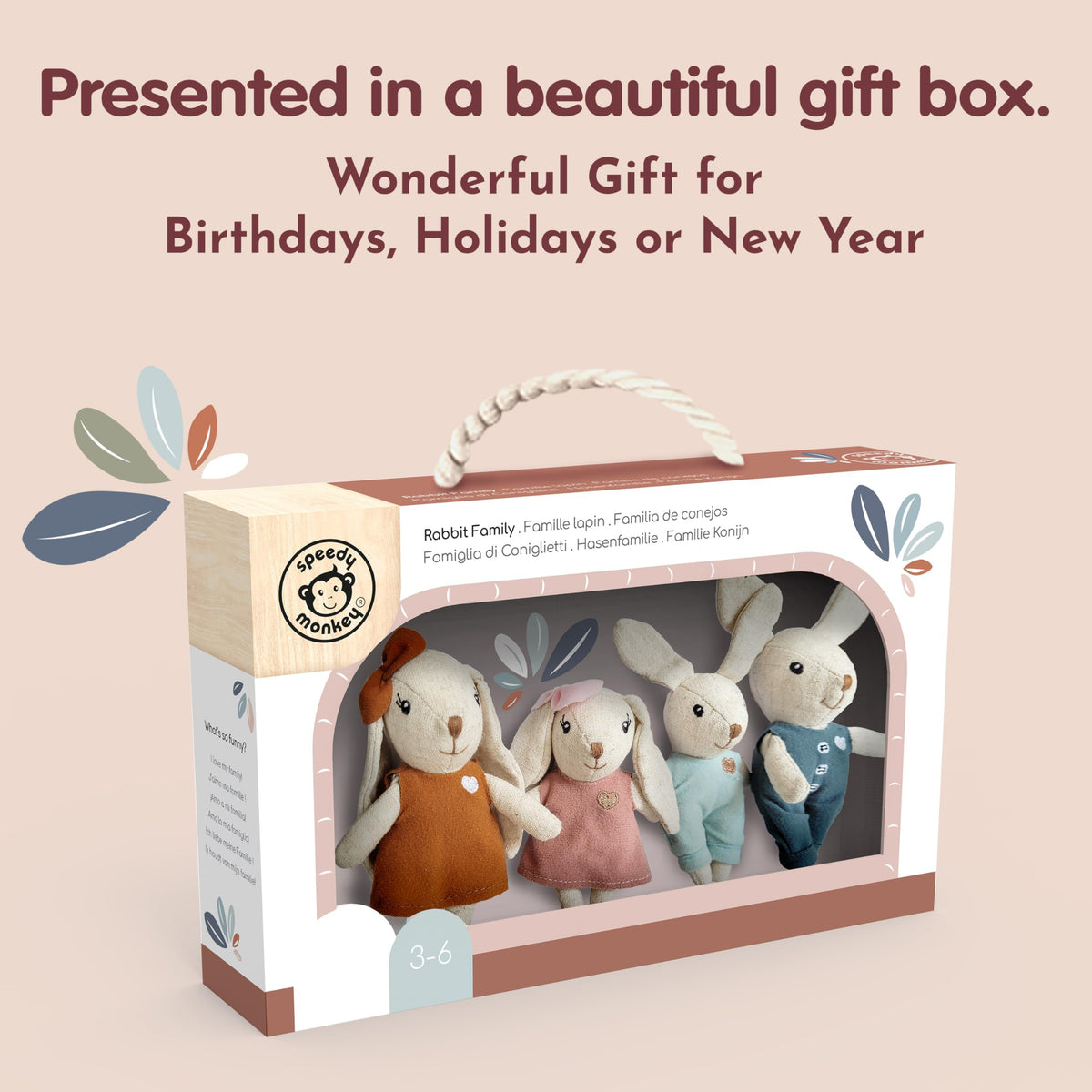 SPEEDY MONKEY easy-clean rabbit family, wipeable coats for tidy playsets.