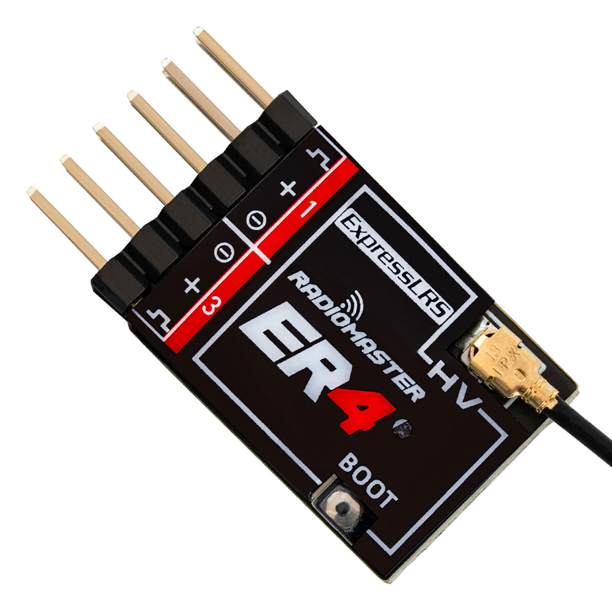 Speedybee ER4 ELRS PWM Receiver with a compact body ideal for small RC aircraft.