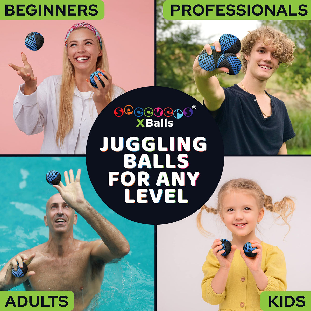 Speevers juggling balls in 14 colors for versatile routines.