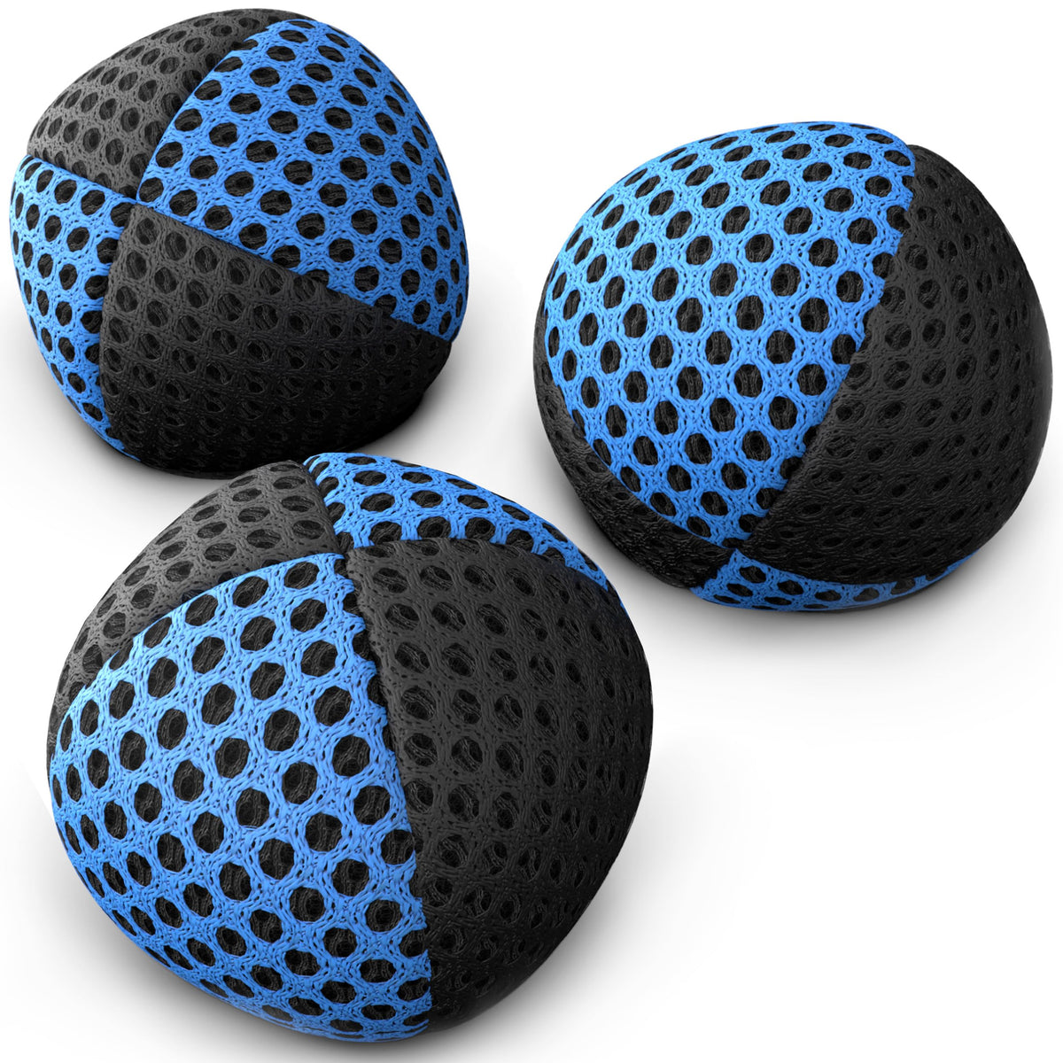 Speevers juggling balls in black and blue, 4.2 oz each, ideal for practice.