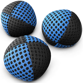 Speevers juggling balls in black and blue, 4.2 oz each, ideal for practice.