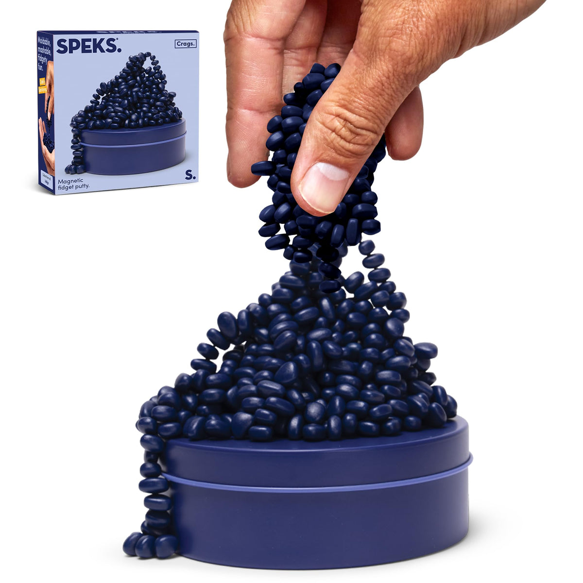 Speks Crags ferrite stones in a tin—ideal for desk focus and sensory play.