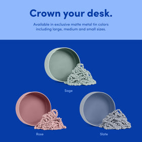 Speks Crags office setup with tin makes a clean, mess-free fidget solution.