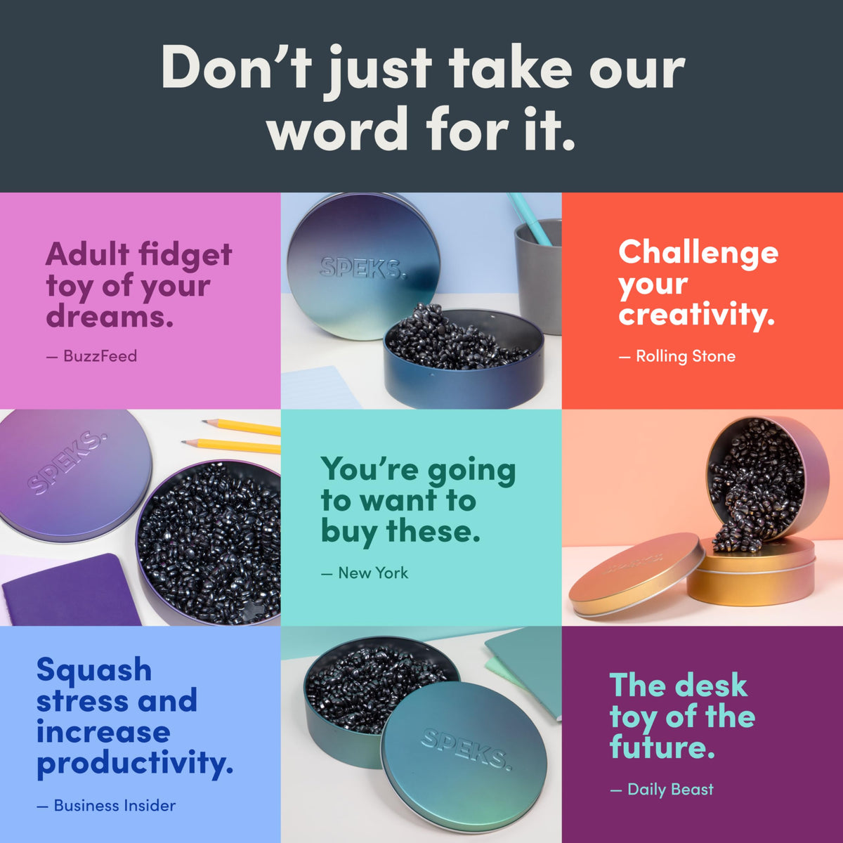 Speks Crags ready-to-gift packaging adds instant desk-friendly joy.