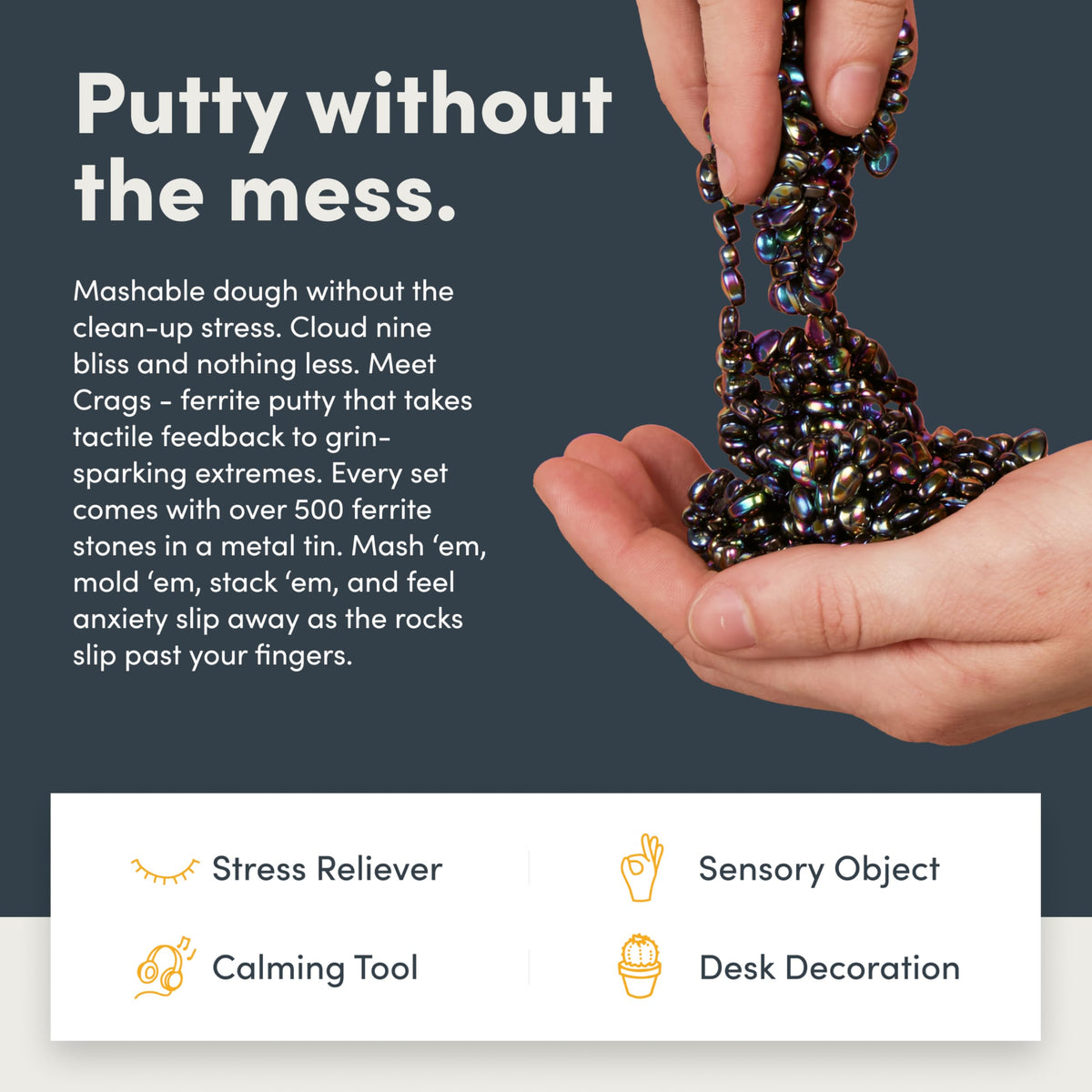 Speks Crags vibrant stones as a colorful desk toy for visual stimulation.