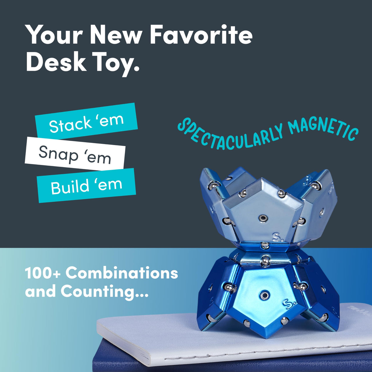 Speks Geode blue-toned desktop display showcases a modern sensory toy.