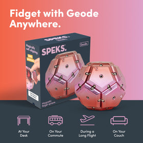 Speks Geode desk toy in an office setting highlighting focus and creativity
