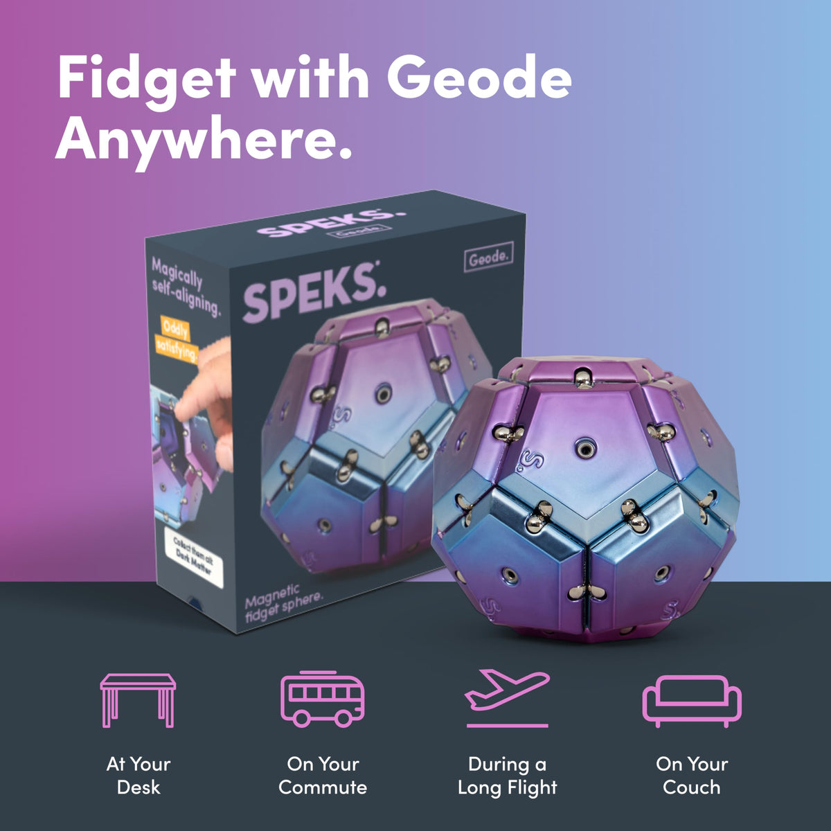 Speks Geode purple sphere supports stress relief through focused fidgeting