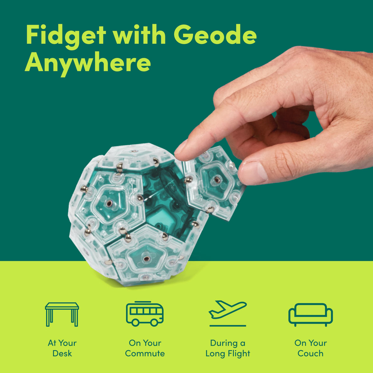 Speks Geode fidget closeup highlights stress relief and focus during work.