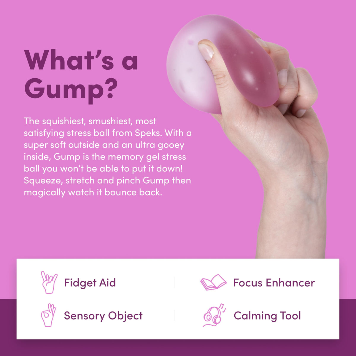 Hand holding Speks Gump showing comfortable palm-sized grip
