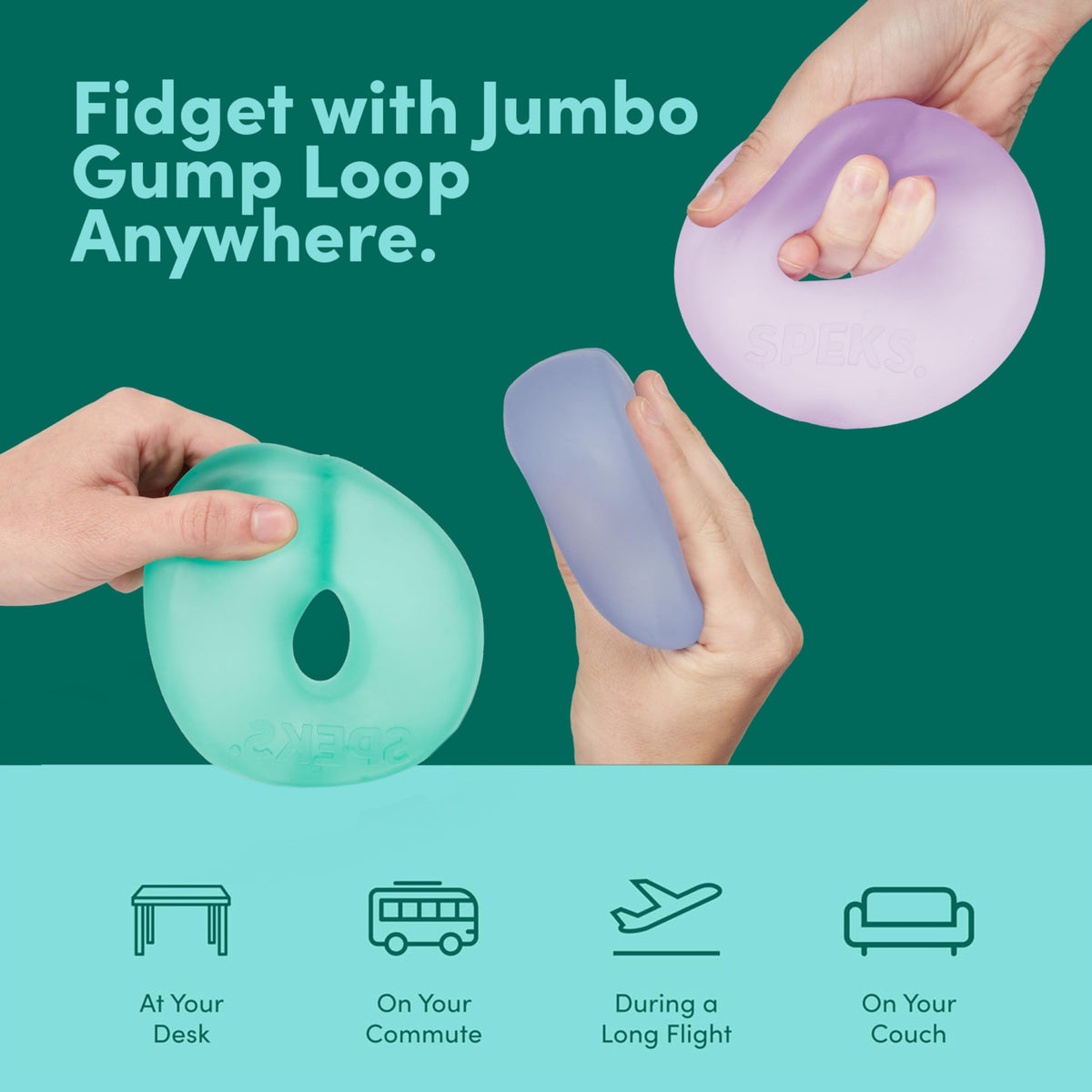 Speks Gump Jumbo Loop sits on a desk to aid calm concentration.