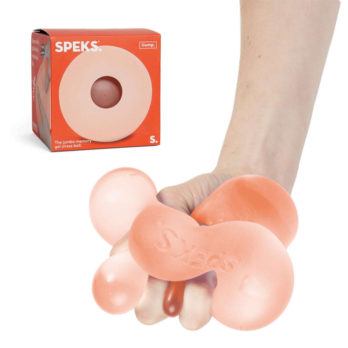 Speks Jumbo Gump stress ball with durable shell for long-lasting relief.