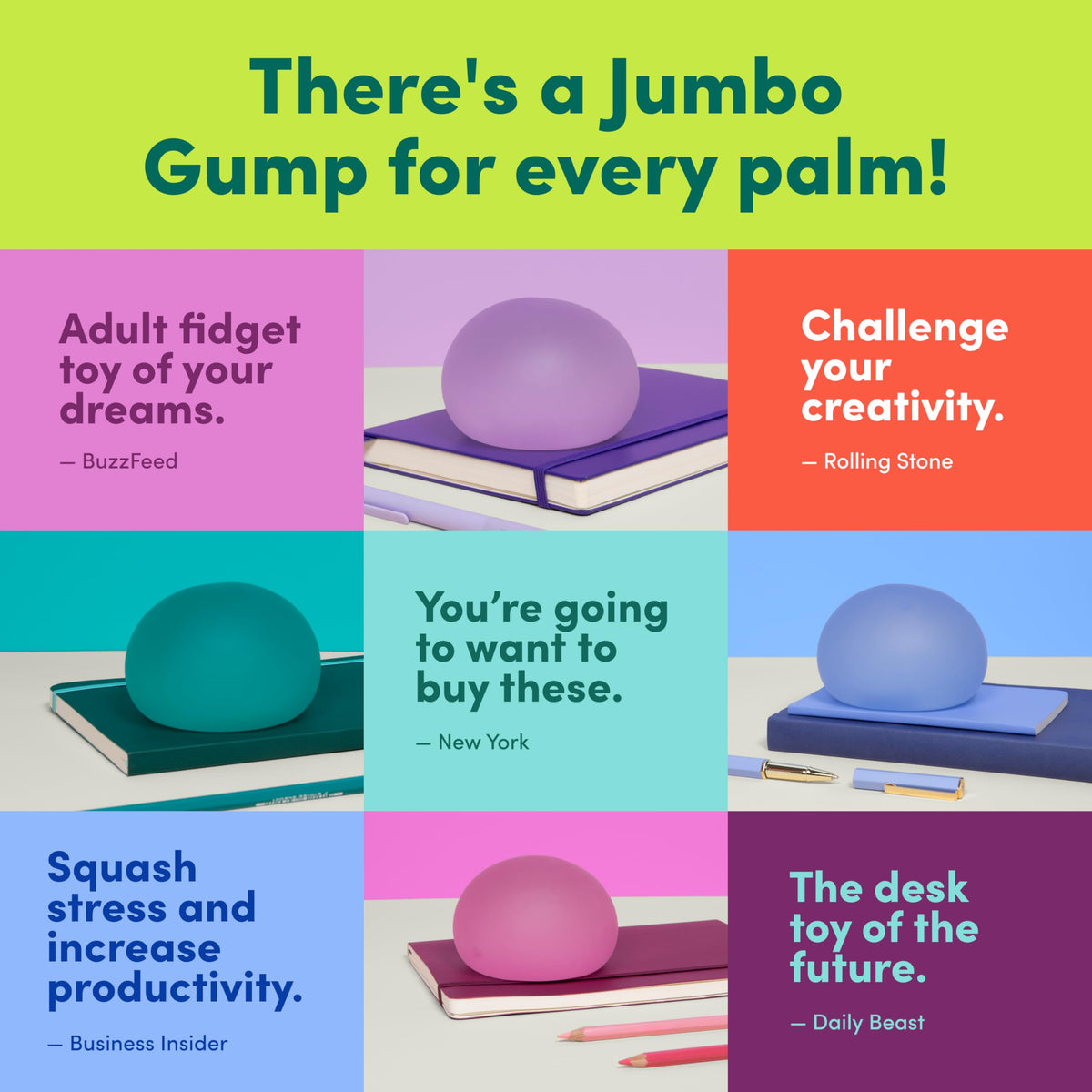 Speks Jumbo Gump stress ball sea glass color adds calm aesthetics.