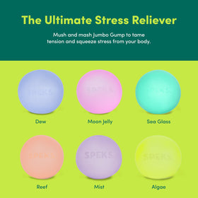 Speks Jumbo Gump stress ball maintains shape and bounce for continuous relief.