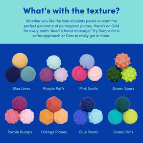 Speks Odds four-shapes blue set, varied textures for diverse tactile experiences.