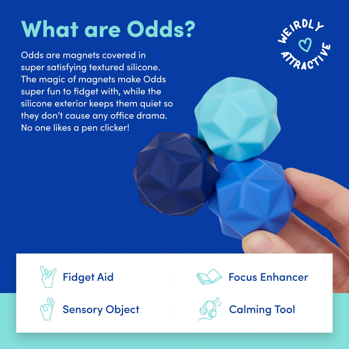 Speks Odds magnetic core blue ball enables stacking and magnetic play.
