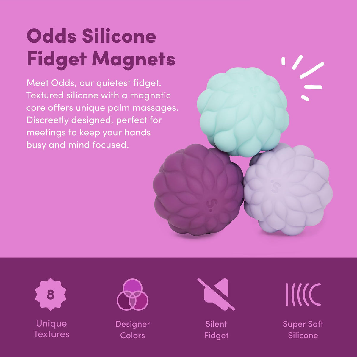 Speks Odds silicone texture balls provide tactile variety for focused work sessions.