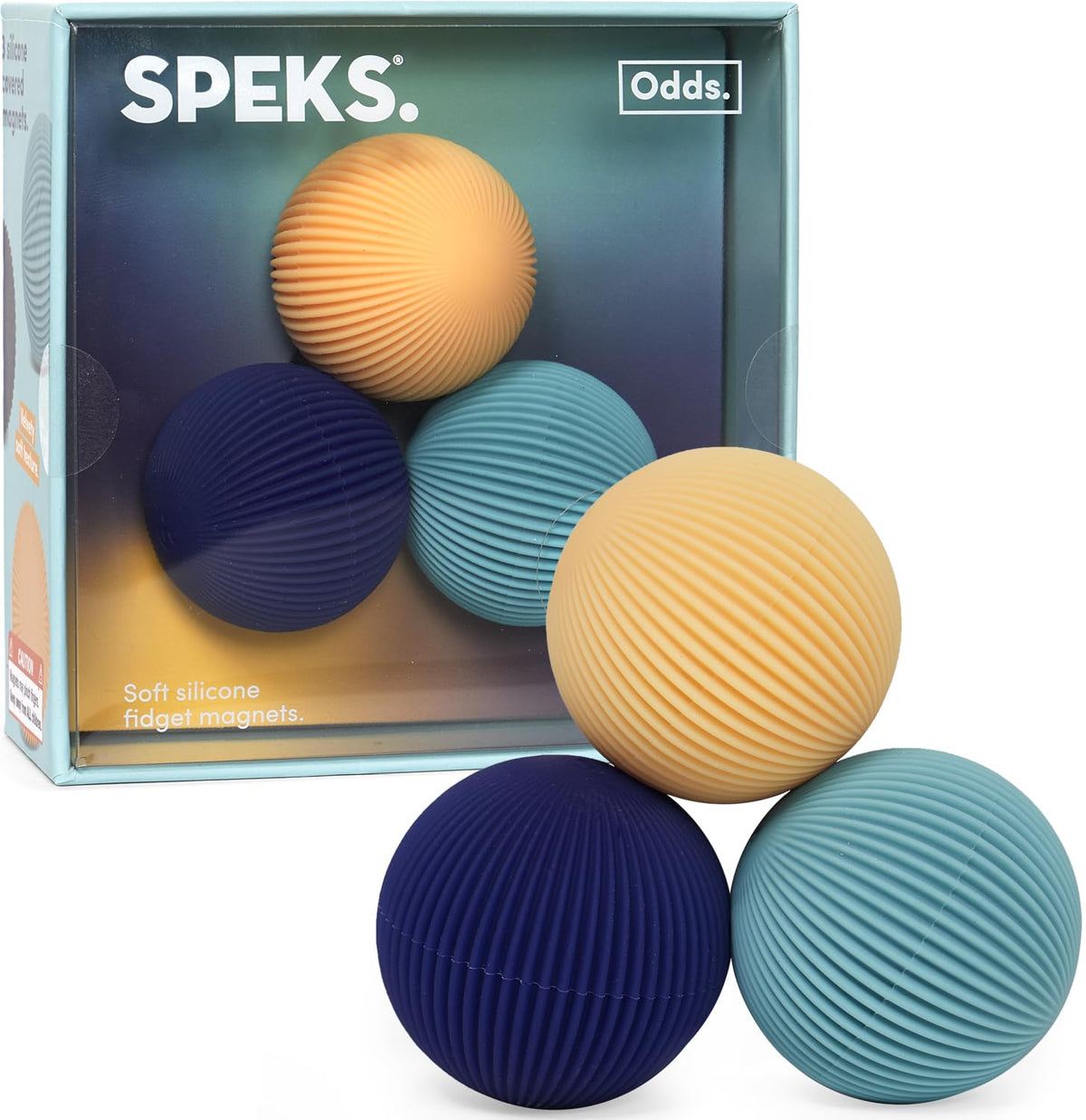 Speks Odds soft silicone fidget magnet blue lines front view for quiet stress relief