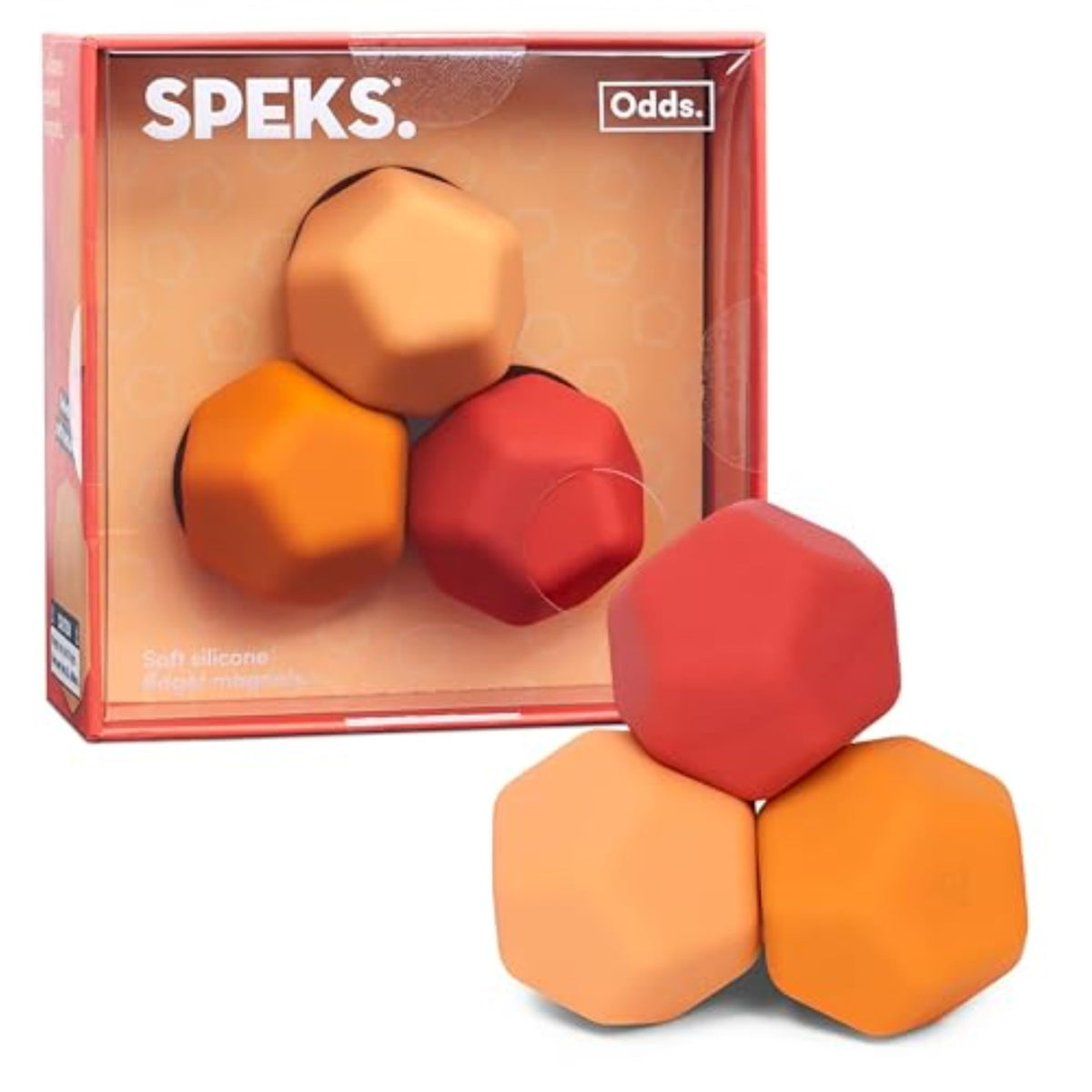 Speks Odds orange ball front view, quiet fidget for focused work