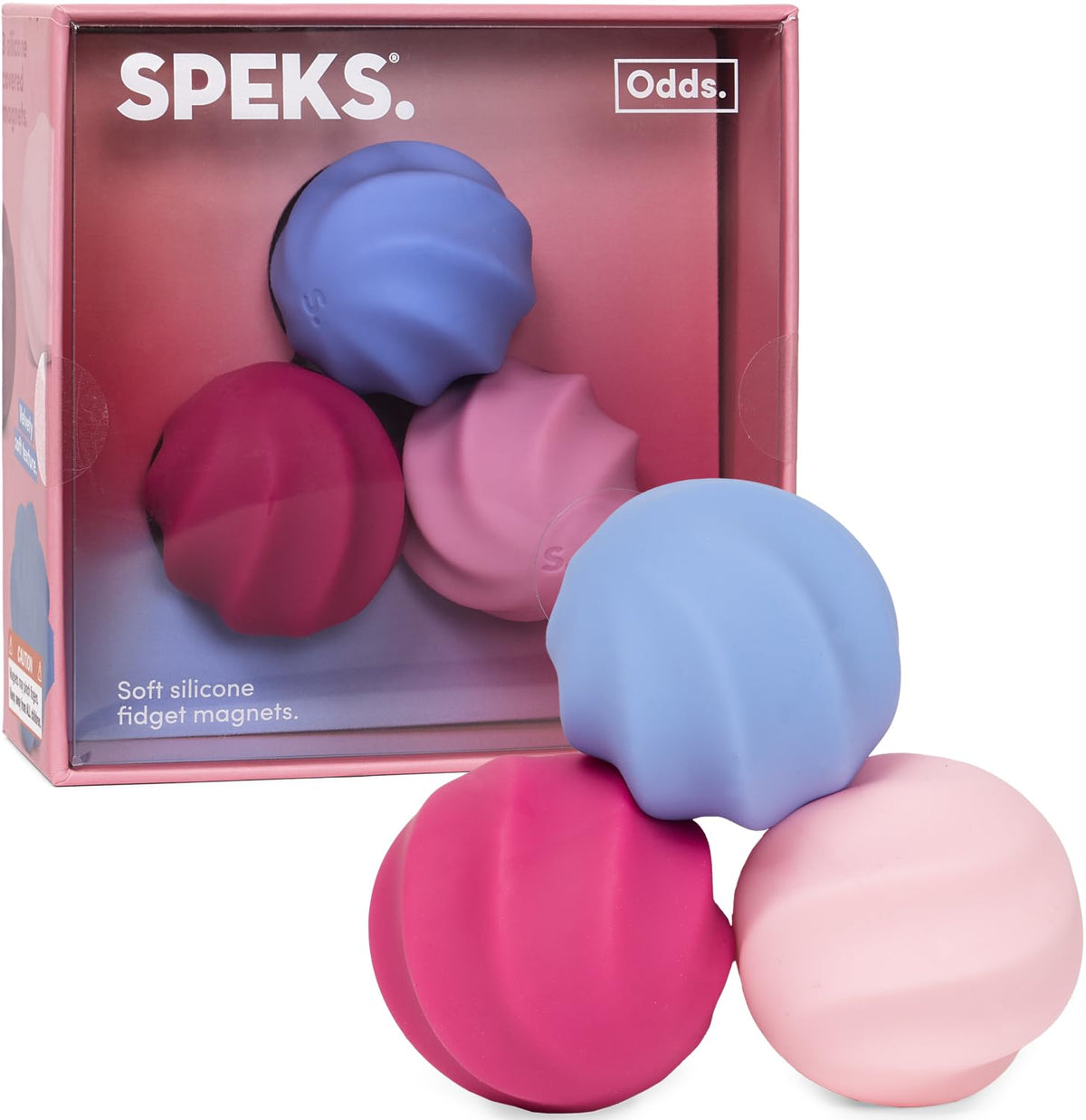 Speks Odds soft silicone fidget magnets with pink swirls for silent desk relief