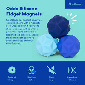 Speks Odds textured silicone sphere in blue with tactile surfaces.