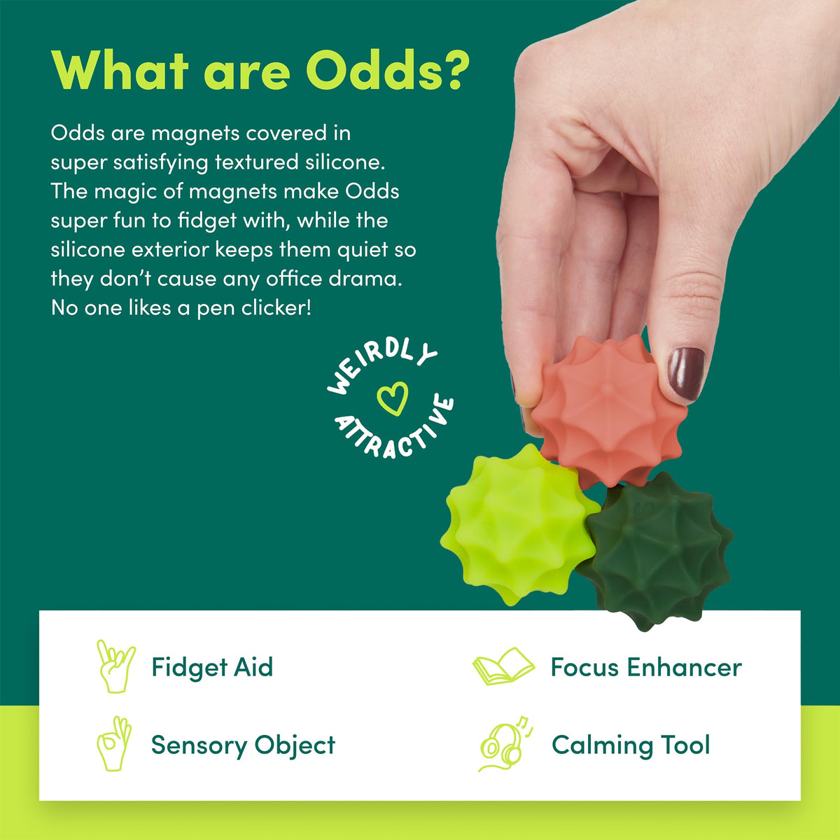 Speks Odds textured silicone balls for varied tactile feedback.