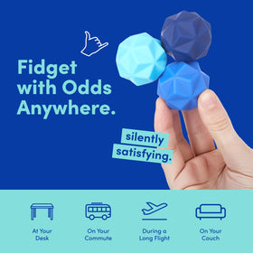 Speks Odds travel-friendly blue fidget, pocket-size stress relief on the go.