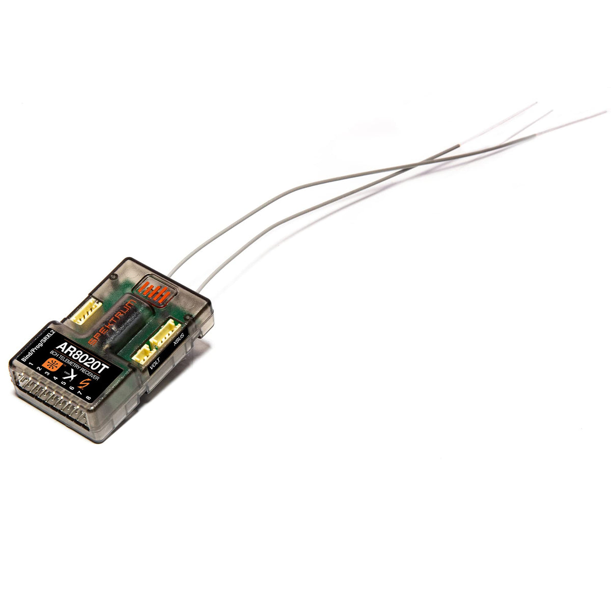 Spektrum AR8020T telemetry receiver in compact DSMX 8-channel design for reliable flight data