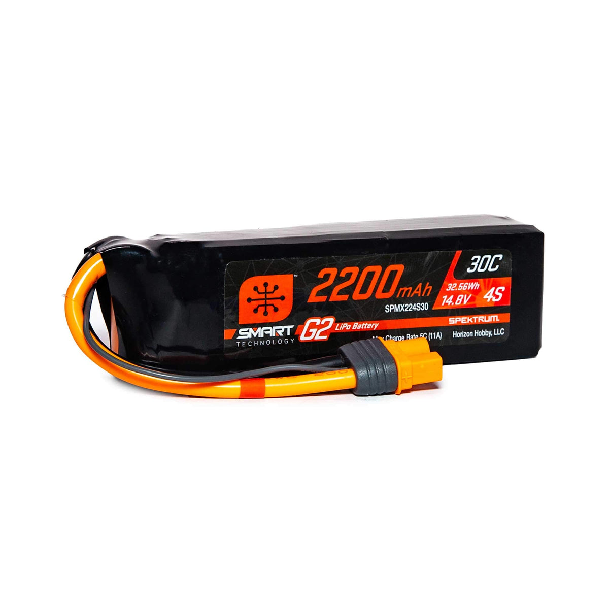 Spektrum G2 30C LiPo battery front view, ready-to-use for quick setup.