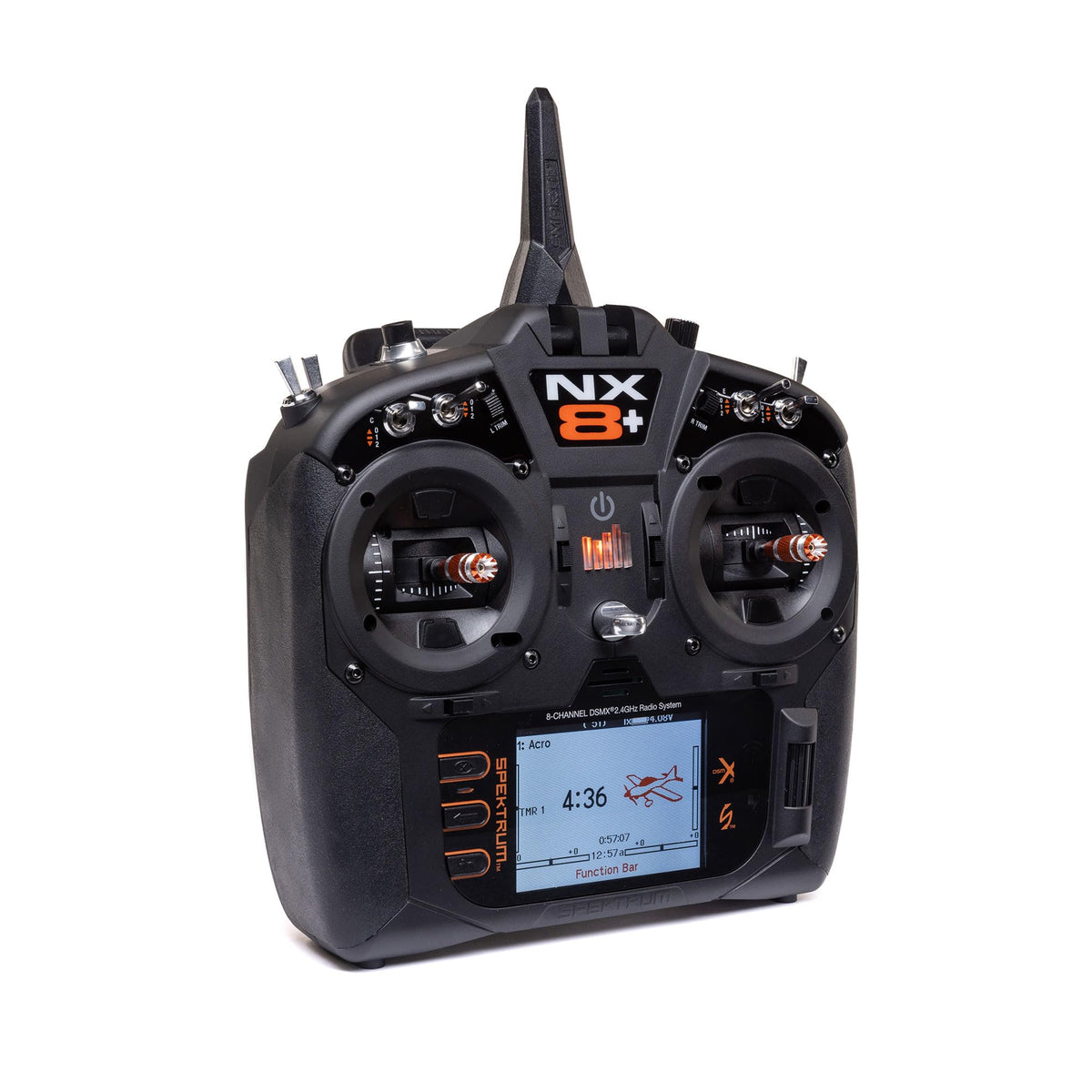Spektrum NX8+ back view reveals ergonomic balance for extended sessions.