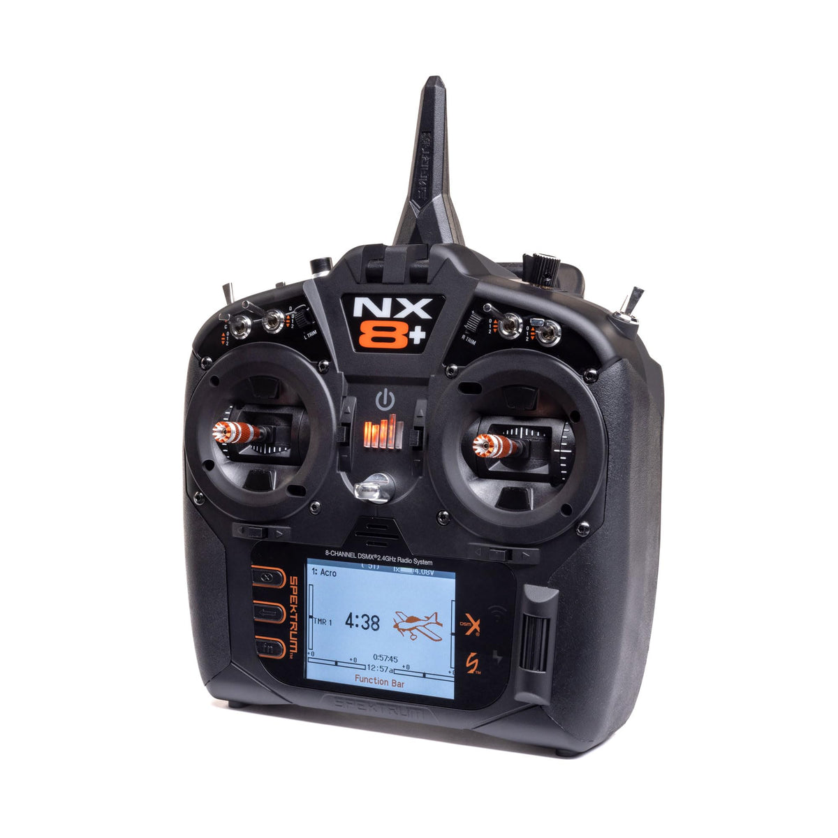 Spektrum NX8+ color display provides clear telemetry at a glance.