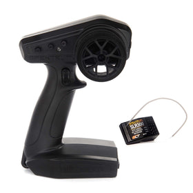 Spektrum SLT3 transmitter with foam-covered steering wheel for comfortable, no-slip control.