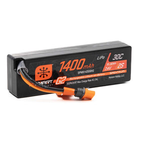Spektrum Smart 1400mAh 2S battery, front view, ideal for compact RC cars