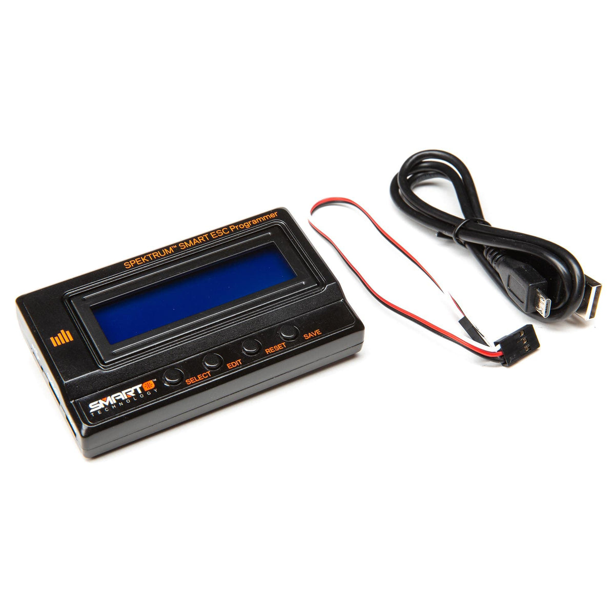 Spektrum Smart ESC Programmer in use during setup session on workbench.