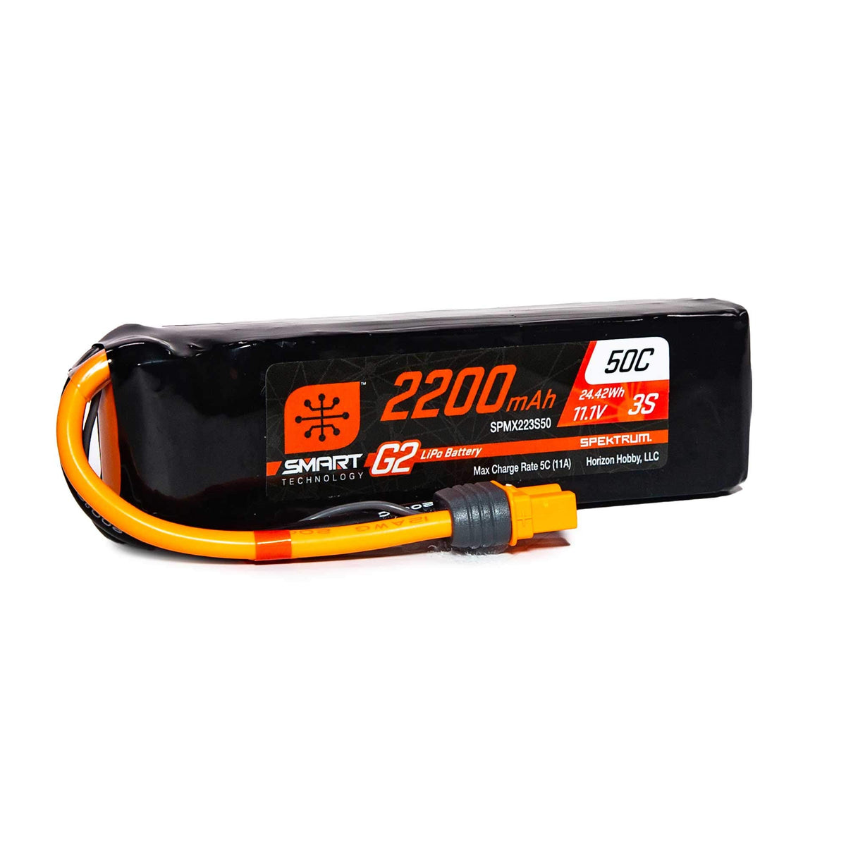 Spektrum Smart G2 50C battery top view for high-performance RC power.