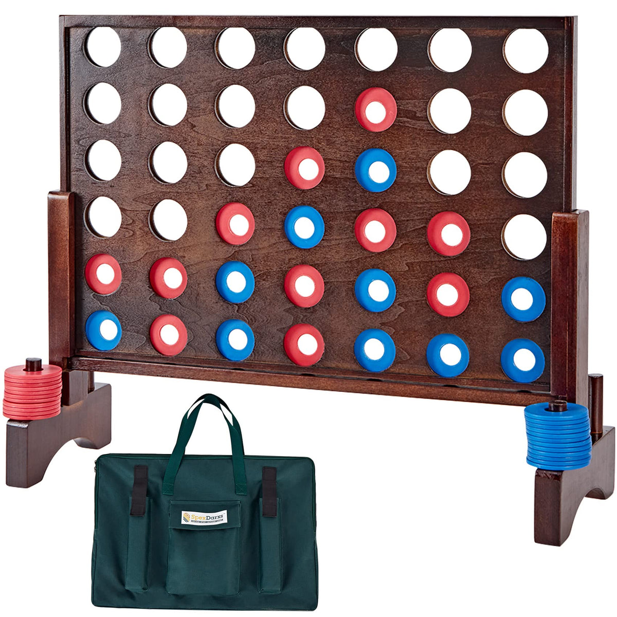 SpexDarxs Giant 4-in-a-Row board fully assembled indoors for family fun.