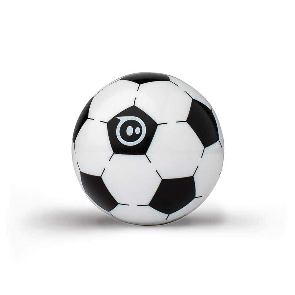 Sphero Mini Soccer ball shown at ping-pong size for portable coding fun.