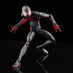 Spider-Man Miles Morales Marvel Legends collectible for shelf display.
