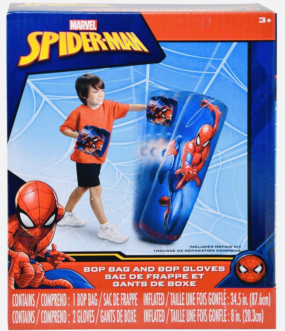Spiderman inflatable bop bag freestanding design for indoor or outdoor play