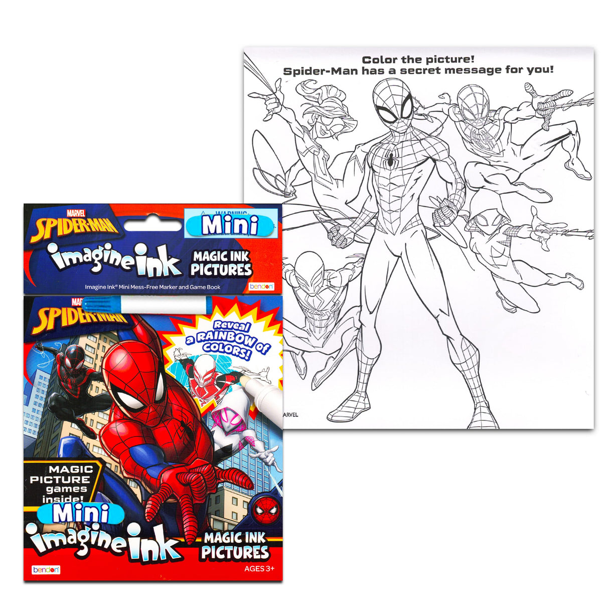 Spiderman Imagine Ink coloring pages reveal colors with magic marker, perfect for birthday crafts