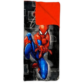 Spider-Man sleeping bag on red background for movie nights