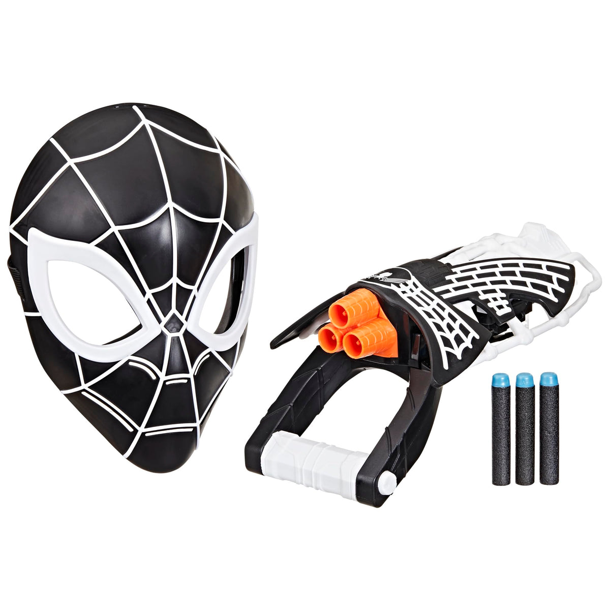 Spider-Man Symbiote Tri-Shot Blaster with three barrels for dynamic action.