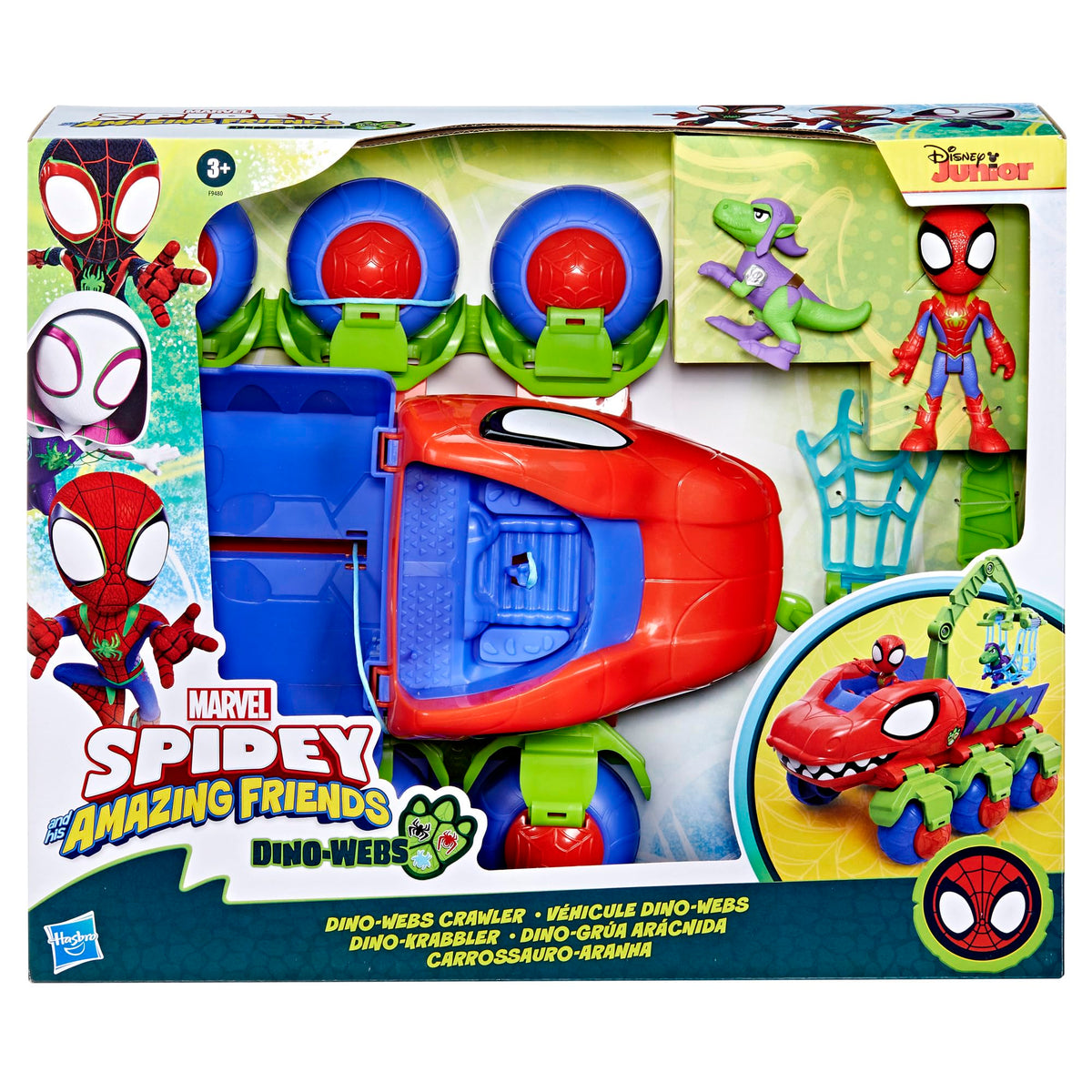 Spidey figure and dino-webs-crawler details with 4-inch figure