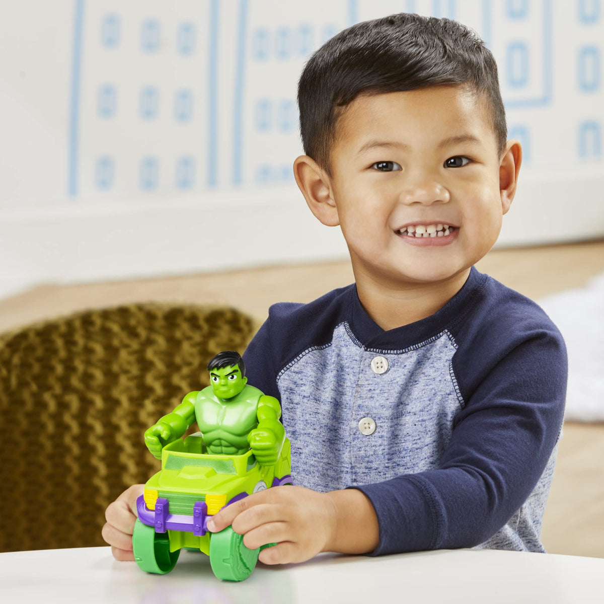 Spidey and His Amazing Friends Hulk figure in the truck for rolling adventures